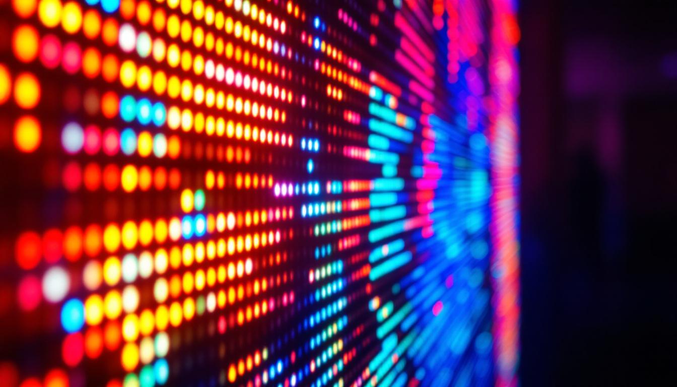A photograph of a close-up of an led display in a dimly lit environment