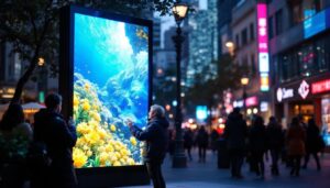 A photograph of capture a photograph of a vibrant outdoor led poster in use