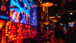 A photograph of capture a photograph of the vibrant led display at viewpoint brewery