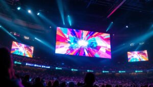A photograph of a vibrant led scoreboard in action during a sporting event