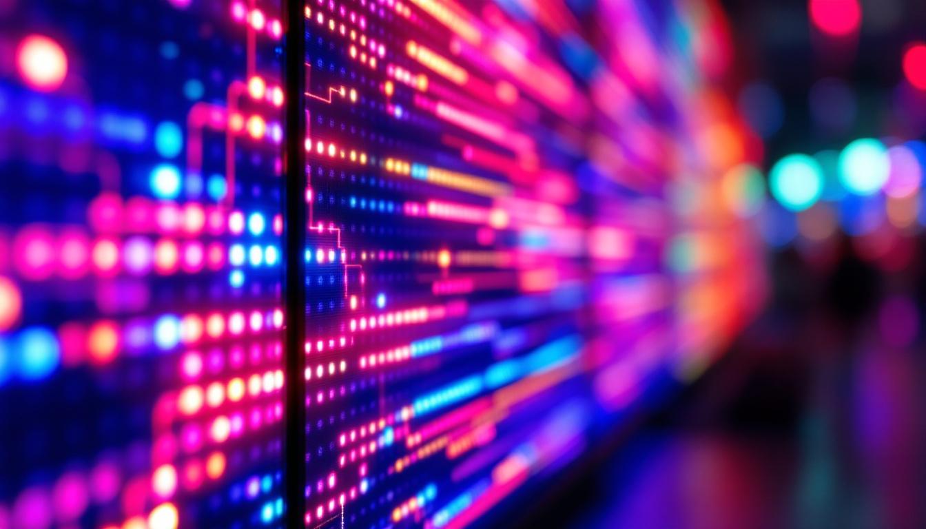 A photograph of a vibrant led display showcasing dynamic visuals