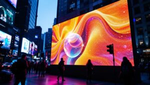 A photograph of capture a photograph of a vibrant led display in an urban setting