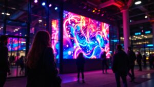 A photograph of capture a photograph of the beaverton activity center's vibrant led display in action