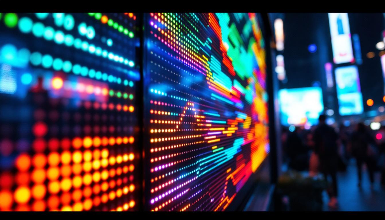 A photograph of a vibrant led display in action