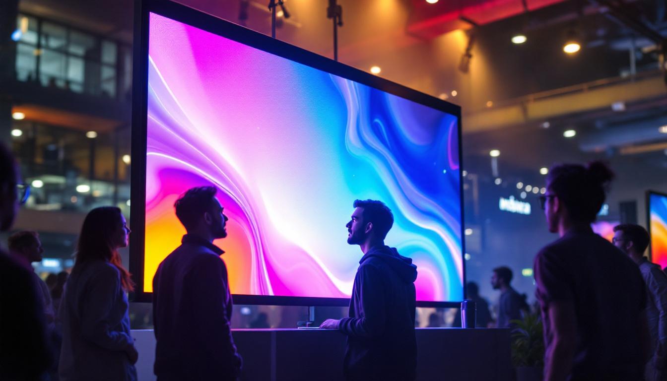 A photograph of a vibrant led display in a dynamic setting