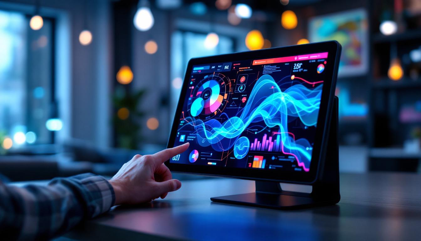 A photograph of a portable touch screen monitor in use