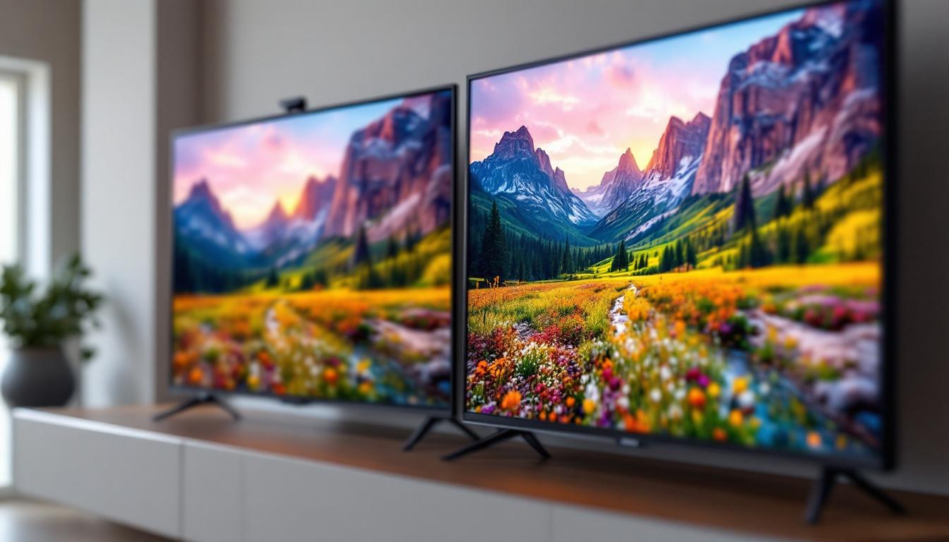 A photograph of a side-by-side comparison of led displays showcasing uhd