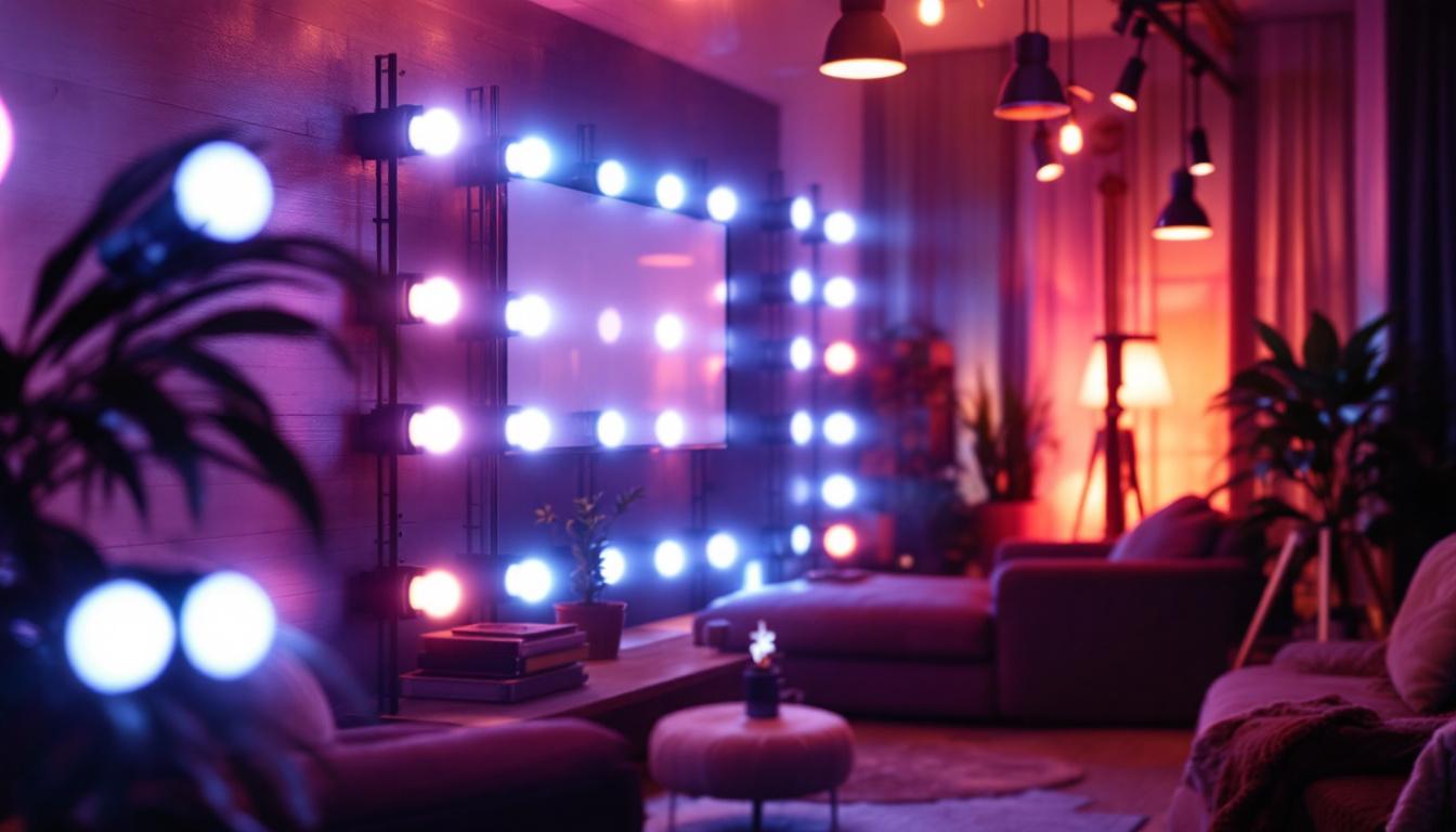 A photograph of a well-lit indoor space featuring a row of vibrant 4-foot led lights in action