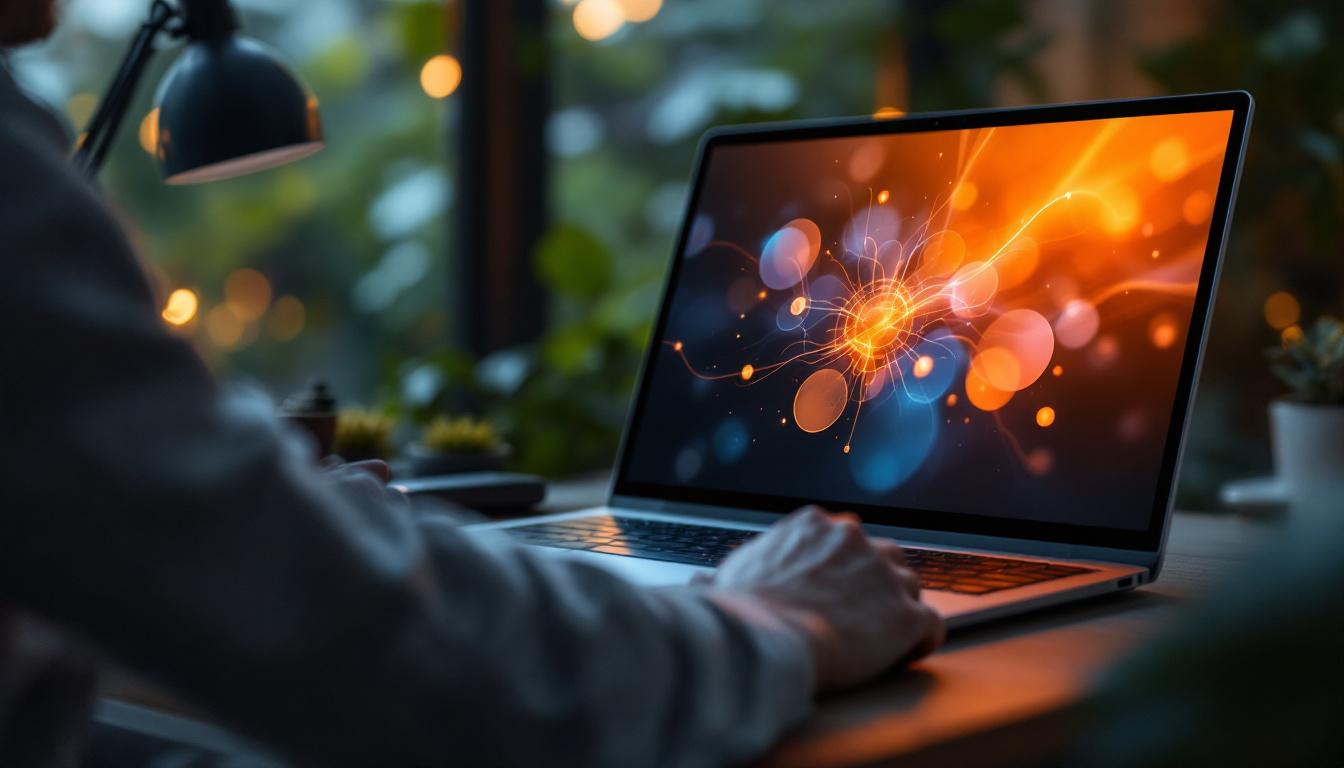 A photograph of a sleek portable touch screen monitor in use