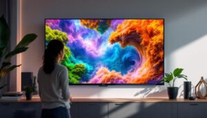 A photograph of a vibrant 42-inch led display showcasing a captivating image or video