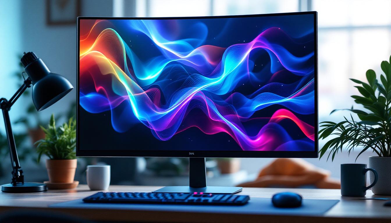 A photograph of a sleek lcd monitor displaying vibrant colors and sharp images