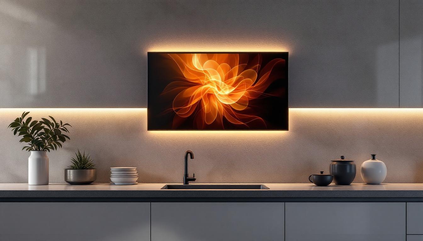 A photograph of a sleek 15-inch wall cabinet featuring an integrated led display