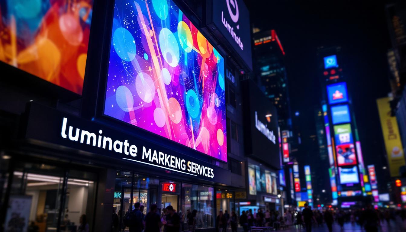 A photograph of a vibrant led display in a bustling urban setting