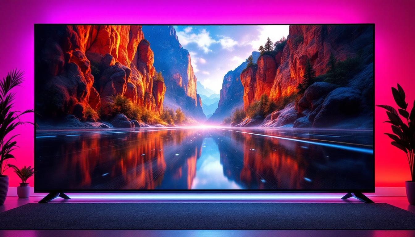 A photograph of capture a photograph of a vibrant led display showcasing a stunning 4k video in action