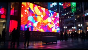 A photograph of a vibrant led display in an urban setting