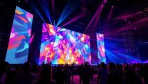 A photograph of a vibrant led display in action at an event
