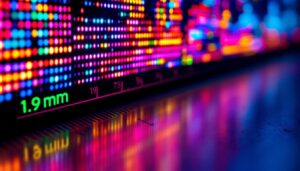 A photograph of a close-up of an led display screen showing vibrant colors and detailed graphics
