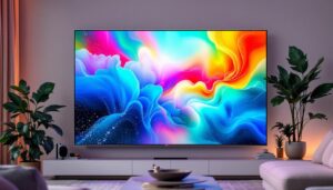 A photograph of a vibrant led display in a home setting
