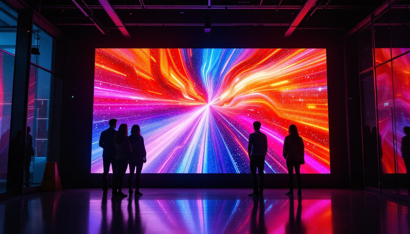 A photograph of a vibrant led wall display in an engaging setting