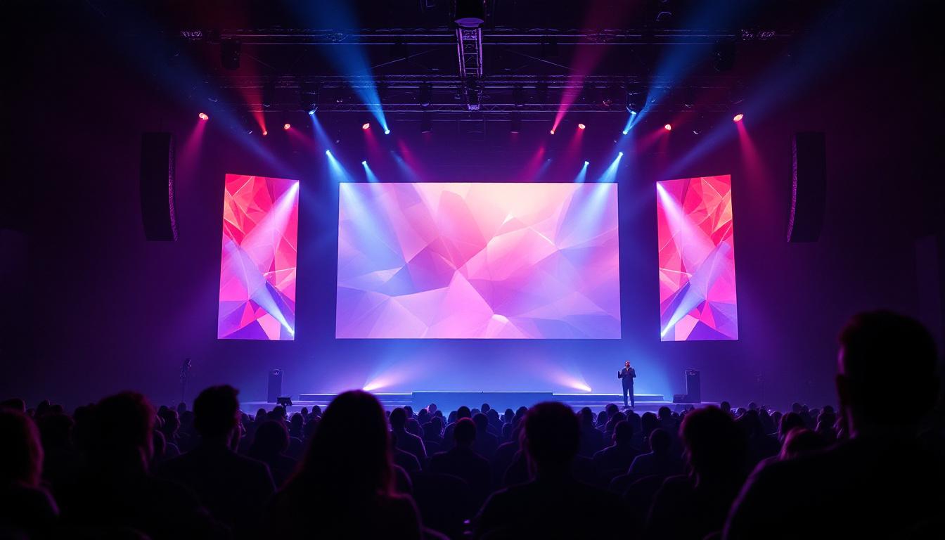 A photograph of capture a photograph of a vibrant led church screen in action during a service