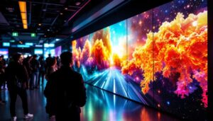 A photograph of a vibrant led wall display in action