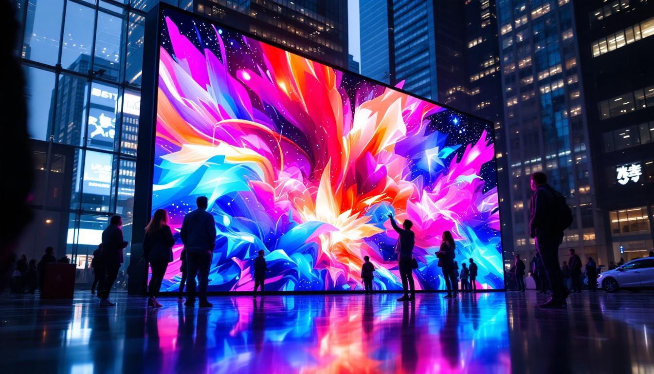 A photograph of a vibrant large led display in an urban setting