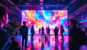 A photograph of a vibrant indoor led display in action