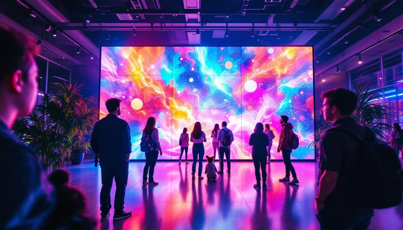 A photograph of a vibrant indoor led display in action