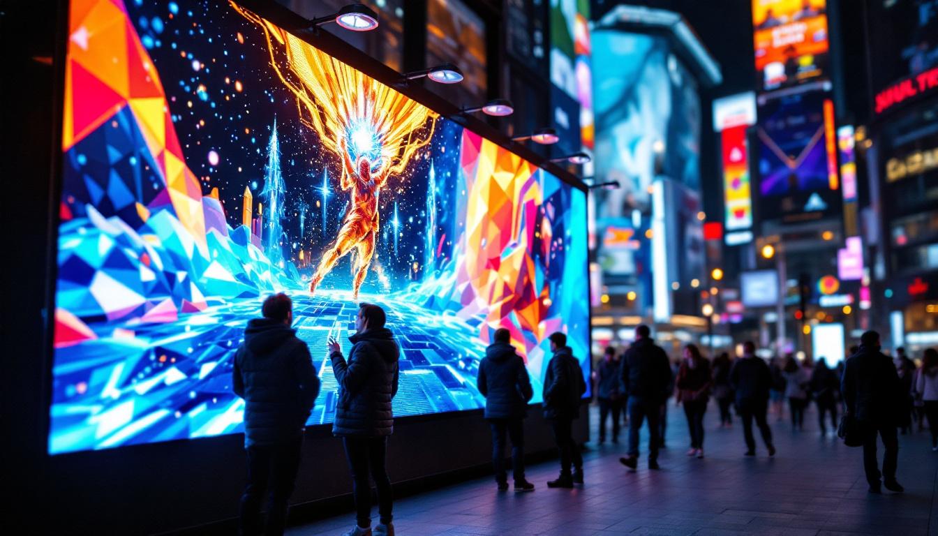 A photograph of a vibrant outdoor led screen panel in action