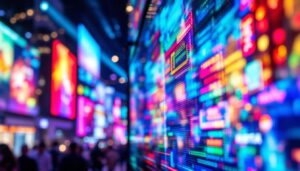 A photograph of a vibrant led display in action