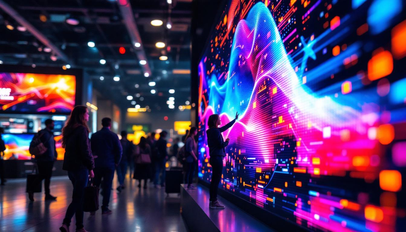 A photograph of a vibrant led display in a dynamic setting