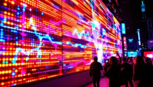 A photograph of a vibrant led display in action