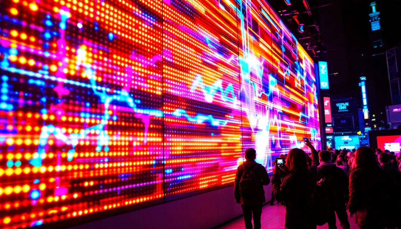 A photograph of a vibrant led display in action