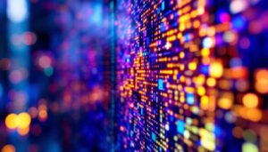A photograph of a close-up shot of an led display panel showcasing vibrant colors and intricate details