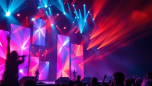 A photograph of capture a photograph of a vibrant stage setup featuring led panels in action