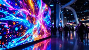 A photograph of a vibrant led display in action