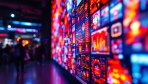 A photograph of a vibrant and dynamic led screen video wall in use