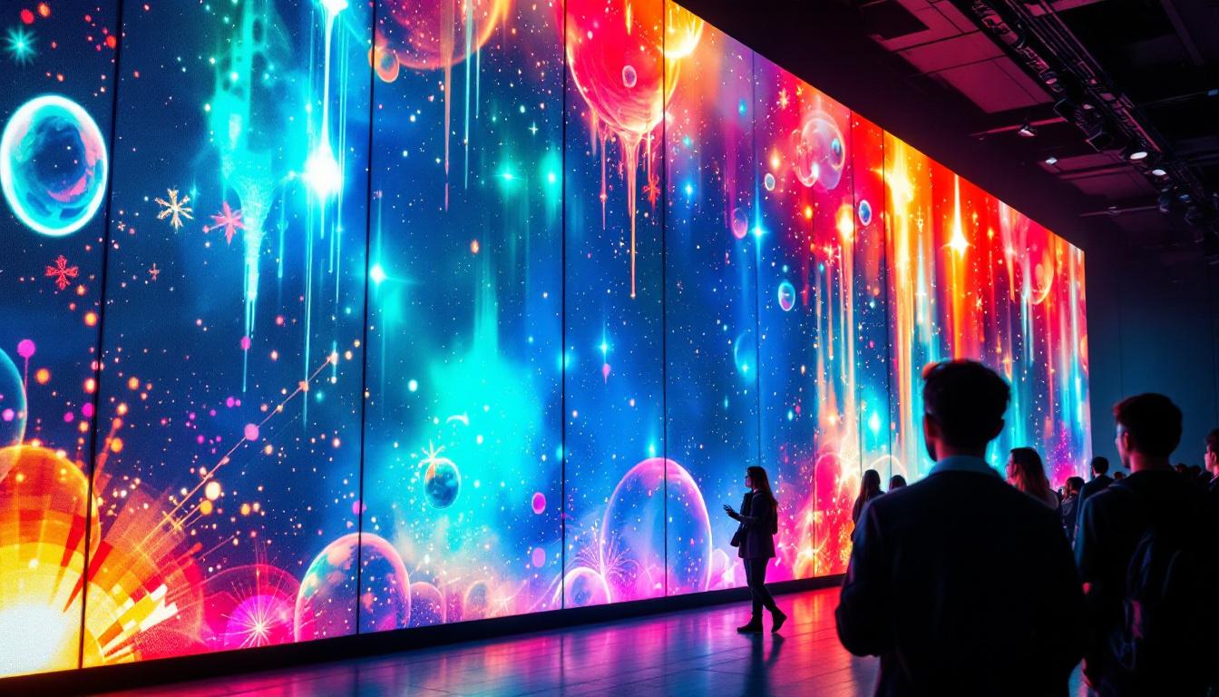 A photograph of a vibrant led curtain video wall in action