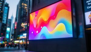 A photograph of a vibrant led display in an urban setting