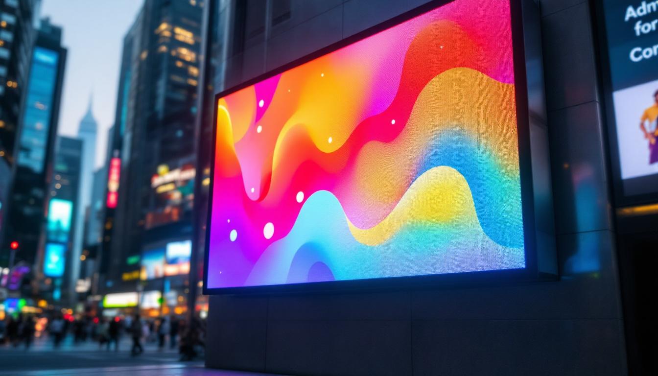 A photograph of a vibrant led display in an urban setting