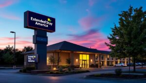 A photograph of the exterior of extended stay america hillsboro