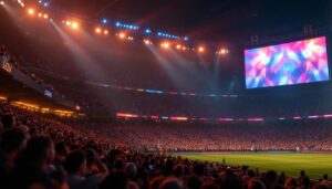 A photograph of a vibrant led stadium screen in action during a live event