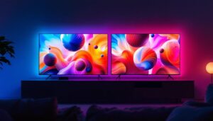 A photograph of a side-by-side comparison of an lcd tv and an led tv