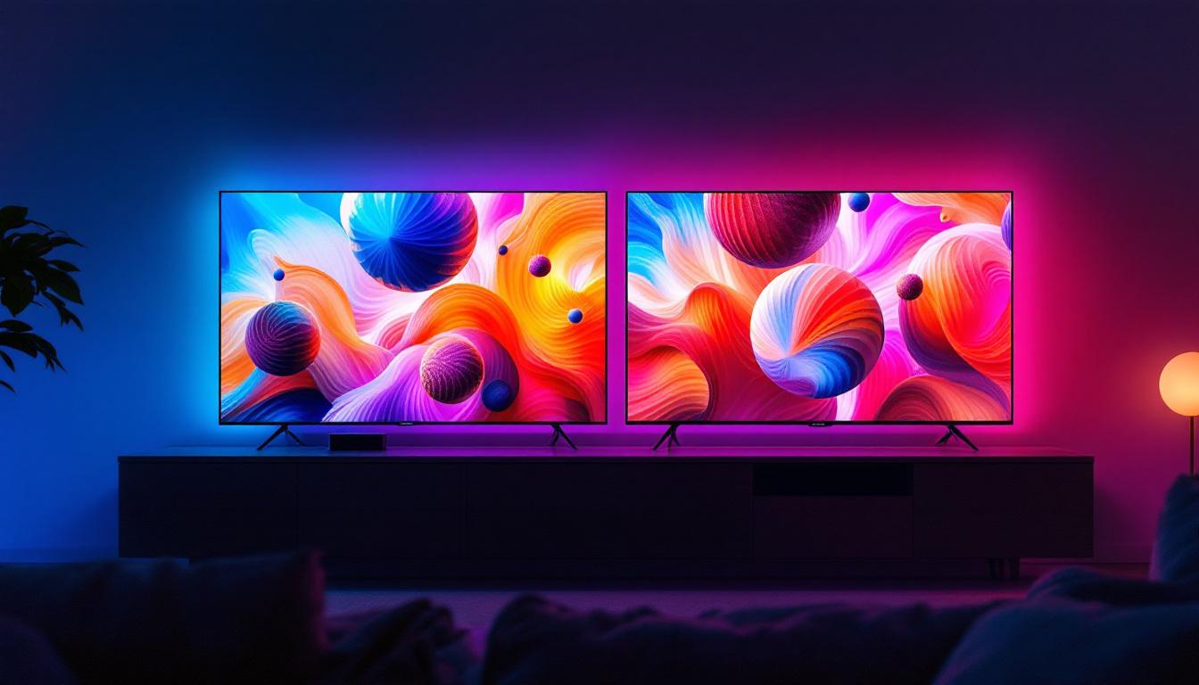 A photograph of a side-by-side comparison of an lcd tv and an led tv