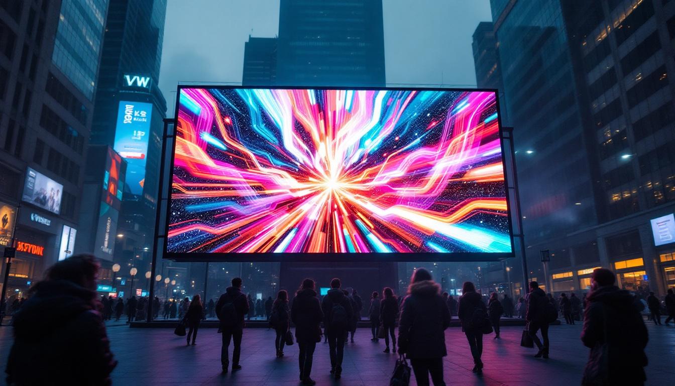 A photograph of a vibrant led display in an urban setting