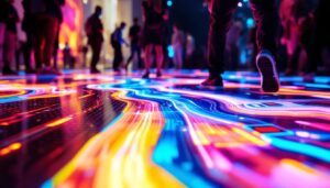 A photograph of a vibrant led screen floor in action at an event