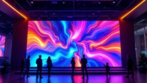 A photograph of a vibrant led display in a modern setting
