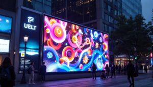 A photograph of a vibrant outdoor led advertising display in an urban setting