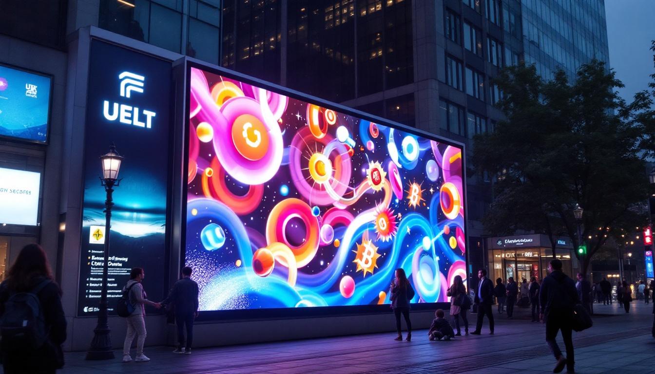 A photograph of a vibrant outdoor led advertising display in an urban setting
