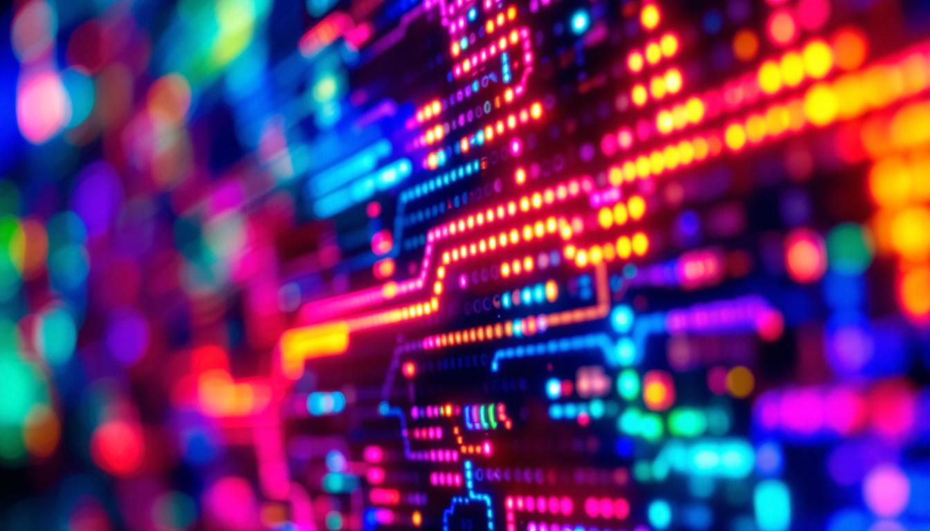 A photograph of a close-up shot of an led display panel showcasing vibrant colors and intricate details